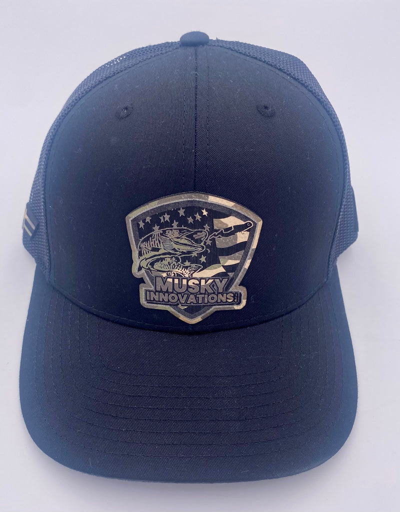 Black and Black trucker hat with Camo logo and side logos